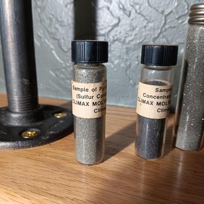 BOTTLES MARKED SAMPLE OF CONCENTRATED CLIMAX MOLYBDENITE PLUS ARROWHEADS