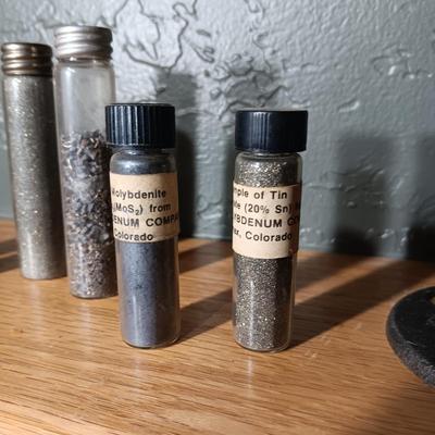 BOTTLES MARKED SAMPLE OF CONCENTRATED CLIMAX MOLYBDENITE PLUS ARROWHEADS