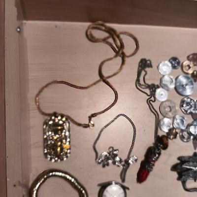 WORKING ADMIRATION 17 JEWEL WATCH, FOREIGN COINS, MISC JEWELRY/MEDALS AND BUMPER STICKERS