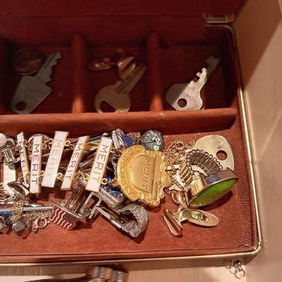 WORKING ADMIRATION 17 JEWEL WATCH, FOREIGN COINS, MISC JEWELRY/MEDALS AND BUMPER STICKERS