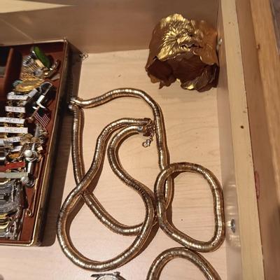 WORKING ADMIRATION 17 JEWEL WATCH, FOREIGN COINS, MISC JEWELRY/MEDALS AND BUMPER STICKERS