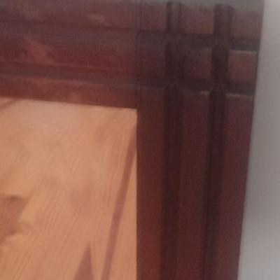 Vintage Wood Framed Beveled Glass Wall Mirror