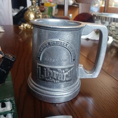REPRODUCTION CAST IRON GOLFERS COIN BANK, PEWTER MUG AND MORE
