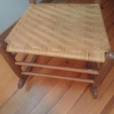 Vintage Rush Seat and Back Wood Framed Shaker Style Rocking Chair