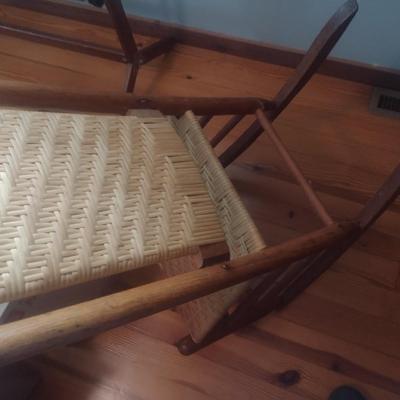 Vintage Rush Seat and Back Wood Framed Shaker Style Rocking Chair