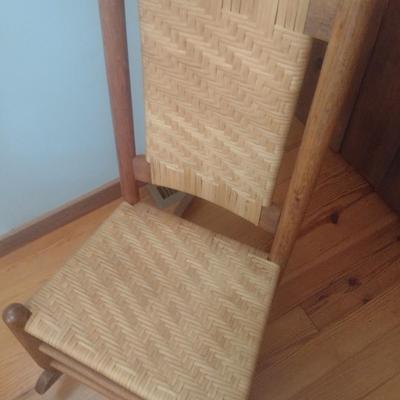 Vintage Rush Seat and Back Wood Framed Shaker Style Rocking Chair