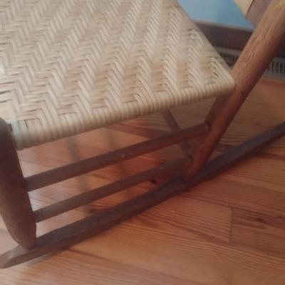 Vintage Rush Seat and Back Wood Framed Shaker Style Rocking Chair