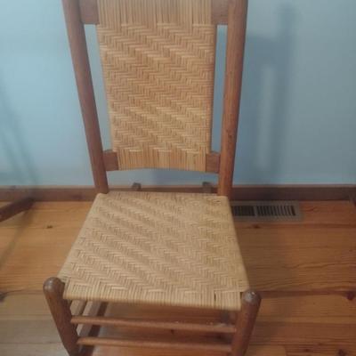 Vintage Rush Seat and Back Wood Framed Shaker Style Rocking Chair