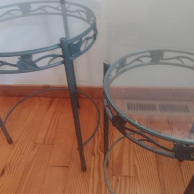 Wrought Metal Glass Top Nesting Plant or Accent Tables