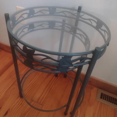 Wrought Metal Glass Top Nesting Plant or Accent Tables