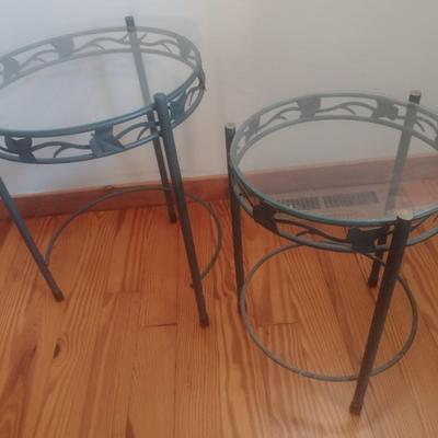 Wrought Metal Glass Top Nesting Plant or Accent Tables