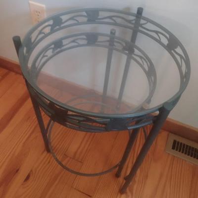 Wrought Metal Glass Top Nesting Plant or Accent Tables