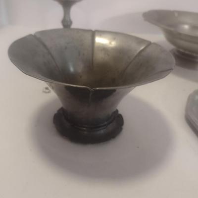 Assortment of Pewter Pedestal Footed Serving Bowls and Other