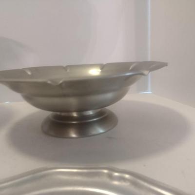 Assortment of Pewter Pedestal Footed Serving Bowls and Other