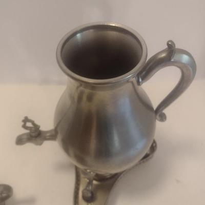 Vintage Pewter Coffee Urn with Sterno Stand Includes Creamer and Suger Cups