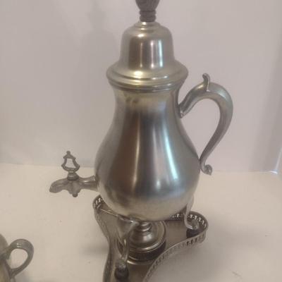 Vintage Pewter Coffee Urn with Sterno Stand Includes Creamer and Suger Cups