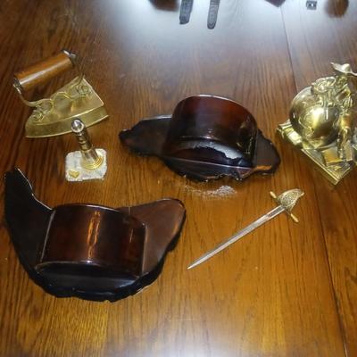 PAIR OF WOODEN WALL POCKETS, LIGHTHOUSE CLOCK AND MORE
