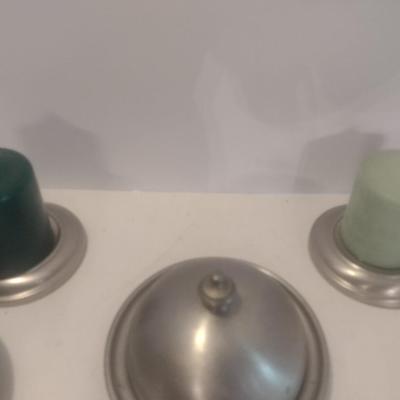 Collection of Pewter Table Ware Includes Creamer and Sugar Cups, Butter Dome and Other