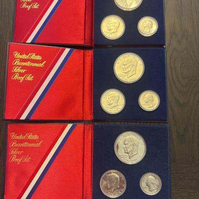 Sale Photo Thumbnail #3: Three proof sets 
Each set includes: 
Eisenhower half dollar
Kennedy half dollar
Washington Quarter
All minted in 40% Silver.