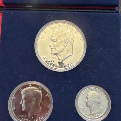 Sale Photo Thumbnail #6: Three proof sets 
Each set includes: 
Eisenhower half dollar
Kennedy half dollar
Washington Quarter
All minted in 40% Silver.