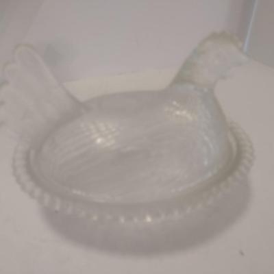 Vintage Indiana Glass Clear Nesting Hen Candy Dish