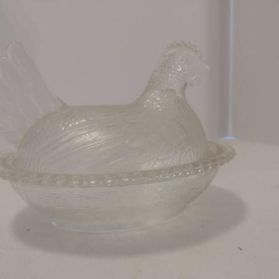 Vintage Indiana Glass Clear Nesting Hen Candy Dish