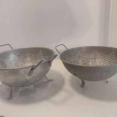Pair of Galvanized Kitchen Colanders
