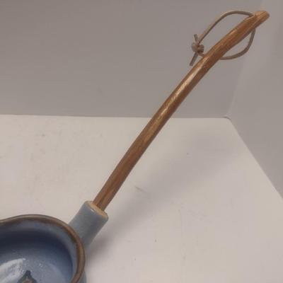 Pair of Art Studio Pottery Kitchen Items Includes a Batter Bowl and Wooden Handled Ladle Each Signed by Artist