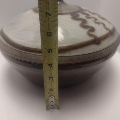 Lage Art Studio Lidded Pottery Dish Signed by Artist