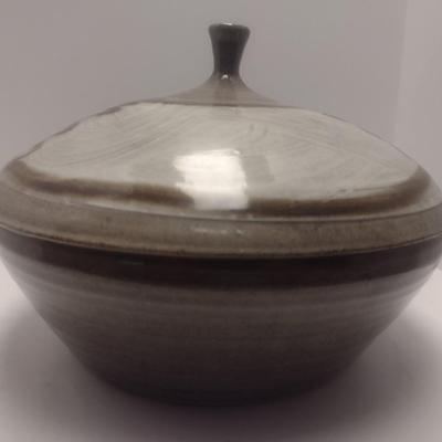 Lage Art Studio Lidded Pottery Dish Signed by Artist