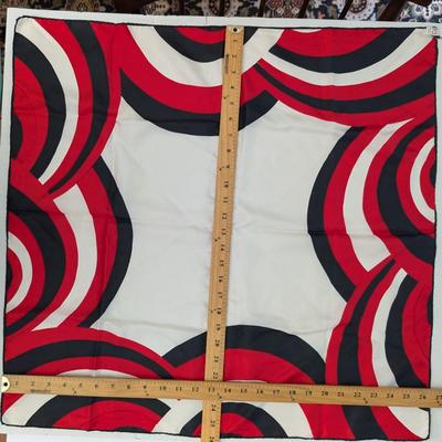 Vintage Baart & Beards Silk Scarf Made in Japan Red Black White Geometric Hand Rolled
