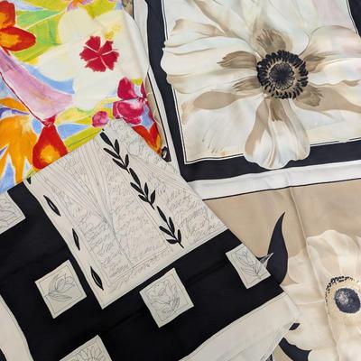 Lot of 3 Vintage Floral Scarves Ann Taylor Silk and Polyester Mixed Prints Collectible
