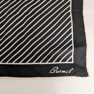 Vintage Burmel Silk Scarf Black White Polka Dot and Stripe Geometric Hand Rolled Hem