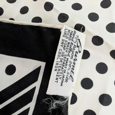 Vintage Burmel Silk Scarf Black White Polka Dot and Stripe Geometric Hand Rolled Hem