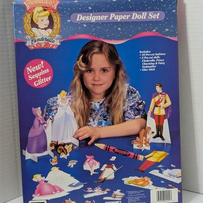 Vintage Disney Cinderella Designer Paper Doll Set RoseArt 1990s with Sequins & Glitter
