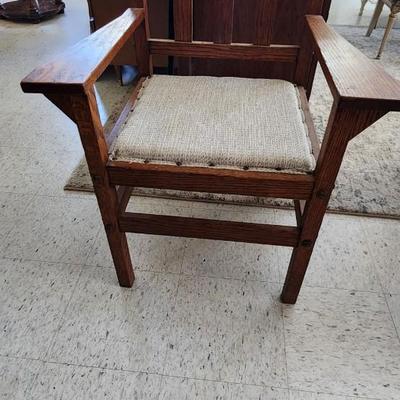Sale Photo Thumbnail #335: Excellent antique oak chair. Recovered in tweed.