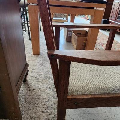 Sale Photo Thumbnail #344: Awesome backed antique oak chair....recovered in tweed.