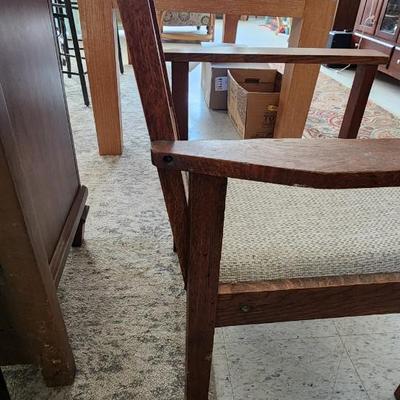 Sale Photo Thumbnail #343: Awesome backed antique oak chair....recovered in tweed.