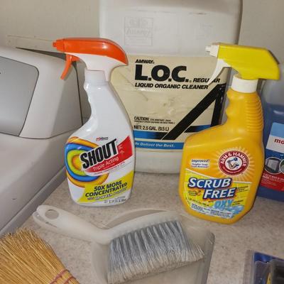 CLEANING SUPPLIES, FLASHLIGHT THAT RUNS ON WATER AND TIKI TORCH FUEL