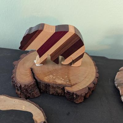 Wooden Bear Figure Coaster & Trinket Dish 1 Piece Is Signed (HW)