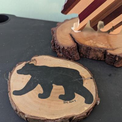 Wooden Bear Figure Coaster & Trinket Dish 1 Piece Is Signed (HW)