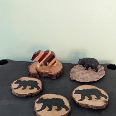 Wooden Bear Figure Coaster & Trinket Dish 1 Piece Is Signed (HW)