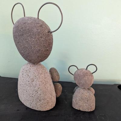 Pair of Folk Art River Stone Bears (HW)