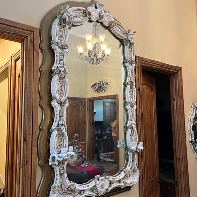 A Unique and Monumental Late 19th Century German Dresden/Meissen Porcelain Mirror