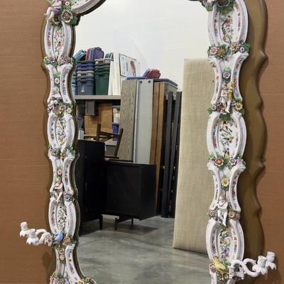 A Unique and Monumental Late 19th Century German Dresden/Meissen Porcelain Mirror