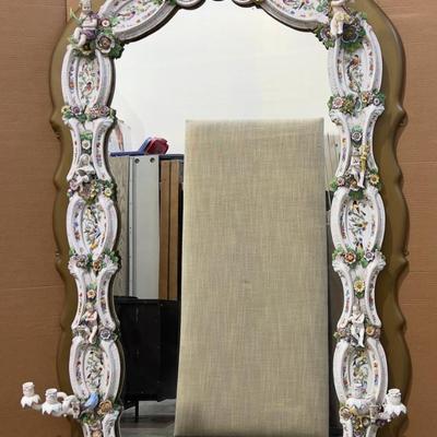 A Unique and Monumental Late 19th Century German Dresden/Meissen Porcelain Mirror