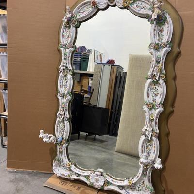 A Unique and Monumental Late 19th Century German Dresden/Meissen Porcelain Mirror
