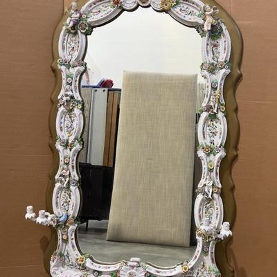 A Unique and Monumental Late 19th Century German Dresden/Meissen Porcelain Mirror