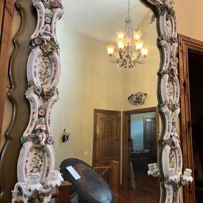 A Unique and Monumental Late 19th Century German Dresden/Meissen Porcelain Mirror