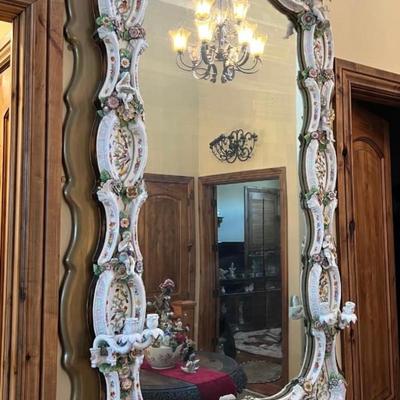 A Unique and Monumental Late 19th Century German Dresden/Meissen Porcelain Mirror